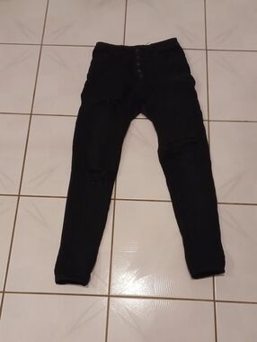 4/$80 Black Distressed High-Waist Button-Fly Skinny Jeggings